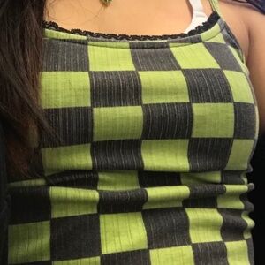 Forever 21 green and black checkered cropped camisole